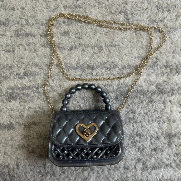 Grey Micro Purse w Metal Chain Crossbody - Picture 1 of 5